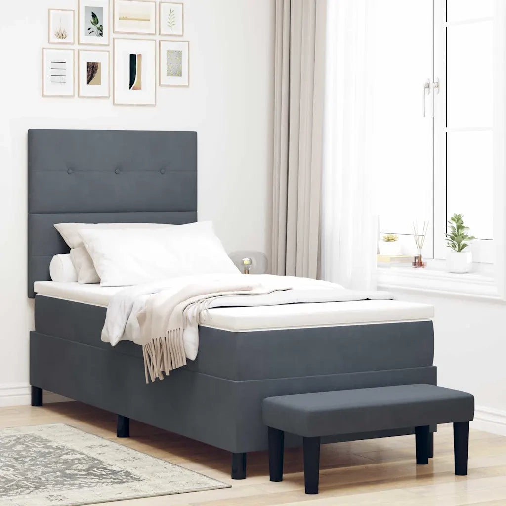 Letto a molle con materasso Grigio scuro 90 x 190 cm Velluto