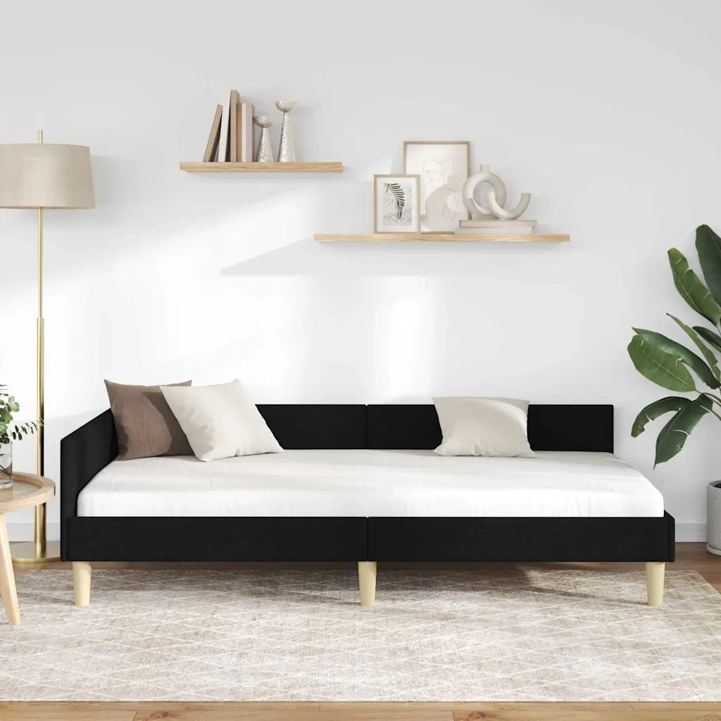 Letto singolo | Letto per adulti | Cornice del letto ad angolo Nero 90 x 200 cm Tessuto