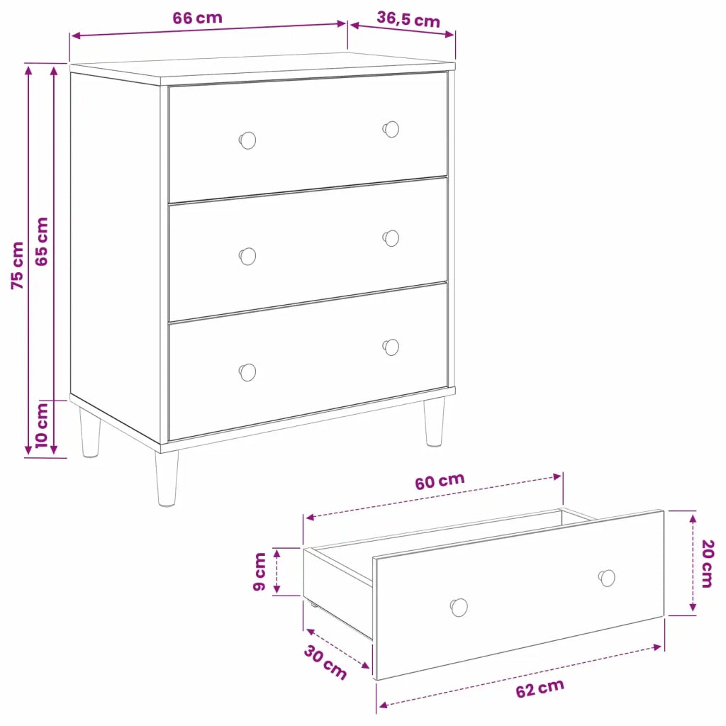 Cassettiera BREMEN Stampa di Magnolia 66 x 36,5 x 75 cm Sonoma 8007367