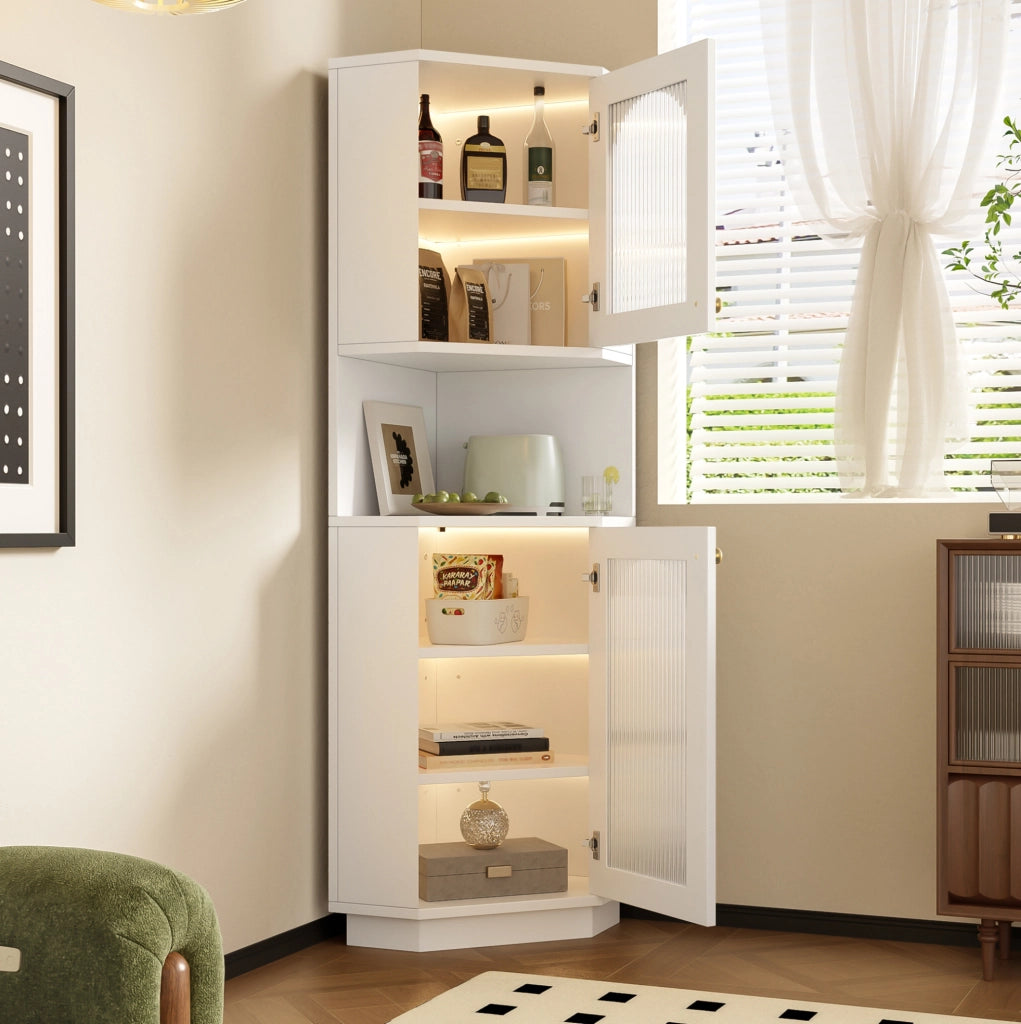 Mobile bagno angolare con luce interna 45 x 45 x 166;5 cm; in MDF bianco