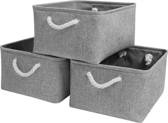 Set di scatole da archiviazione pieghevoli 3 pezzi - Grigio medio - Cassetti aperti per mensole