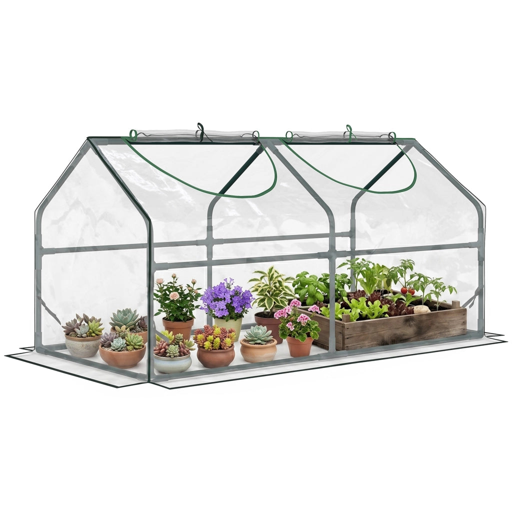 Mini Serra da Giardino con 2 Finestre Avvolgibili e Copertura PVC Anti-UV, 120x60x60cm, Trasparente