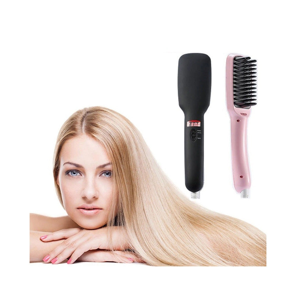 Trade Shop - Spazzola Ionica Elettrica Riscaldante Lcd Snoda Liscia Capelli Lisci 2 In 1 Ptc -