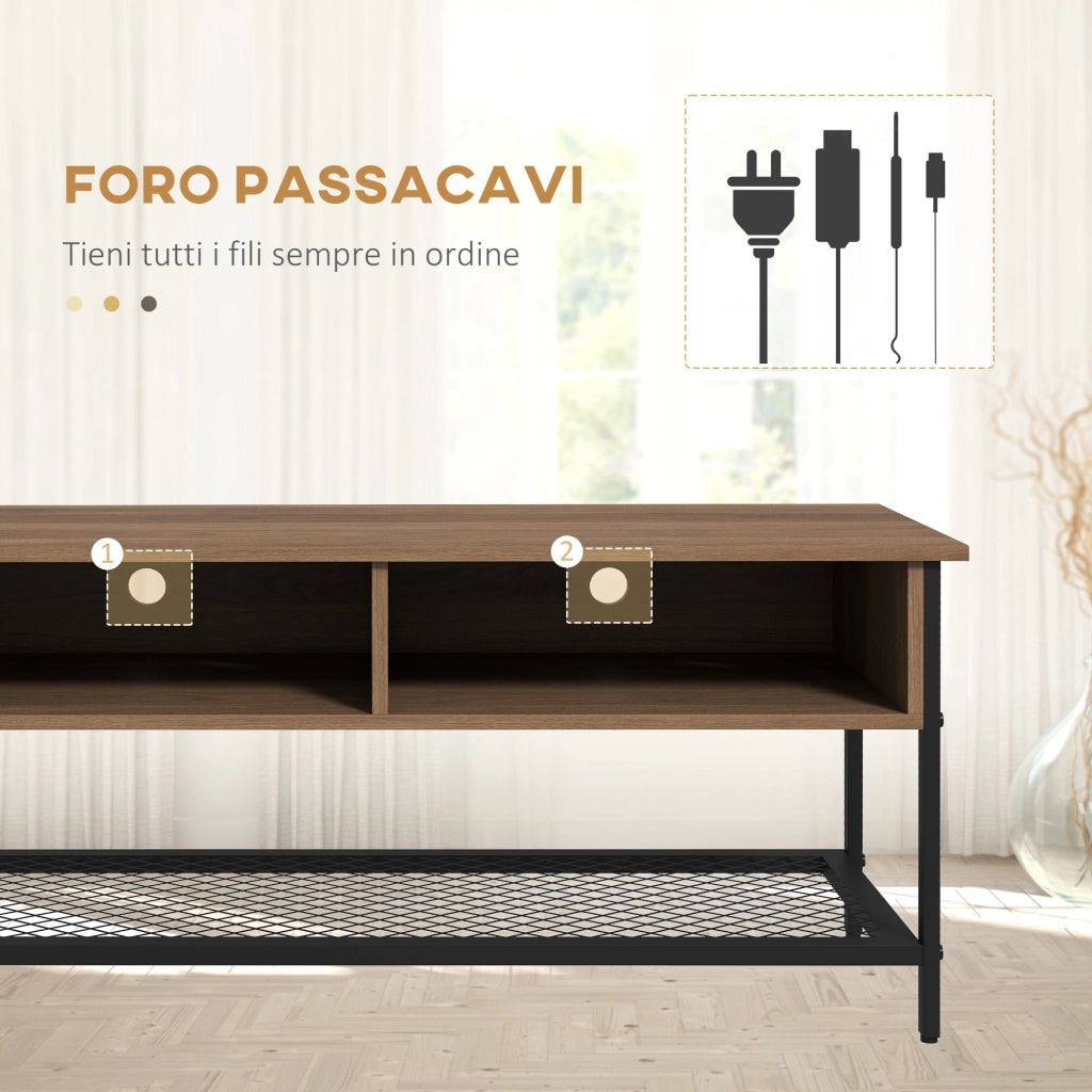 Mobile TV Stile Industriale ¨C Xylo ¨C Legno e Acciaio Marrone Nero 110x40x48cm fino 48 Pollici