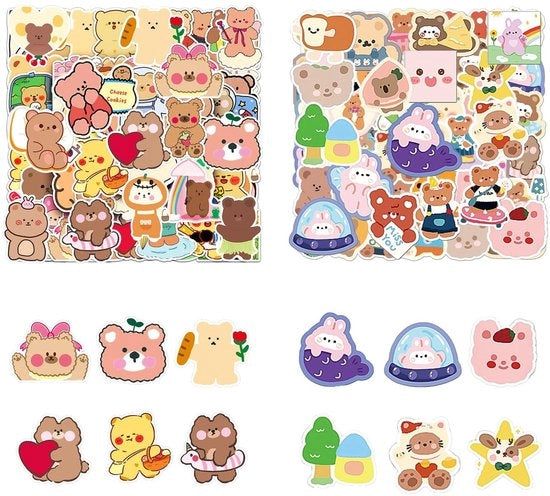 Sticker acqua resistente 100 pezzi - Sticker cartoon - Sticker orso - Decorazione per bagagli/biciclette/pc - Sticker PVC autoadesivo - Sticker decorativo