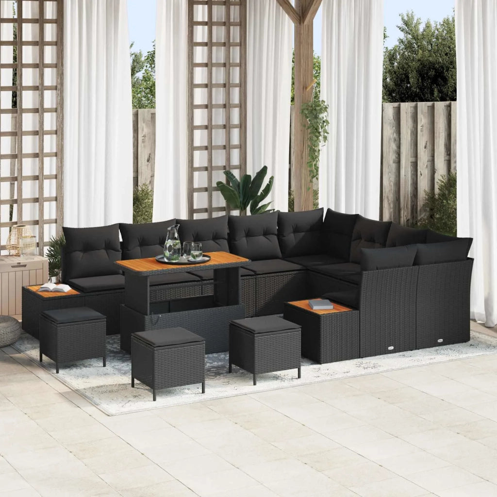 Set Divano da Giardino 13 pcs Nero polyrattan