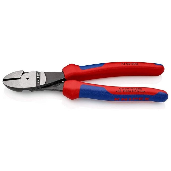 KNIPEX 74 02 200 Tronchese Laterale Acciaio al Cromo-Vanadio Forgiato Lunghezza 200 mm Manici Bicomponenti colore Rosso-Blu