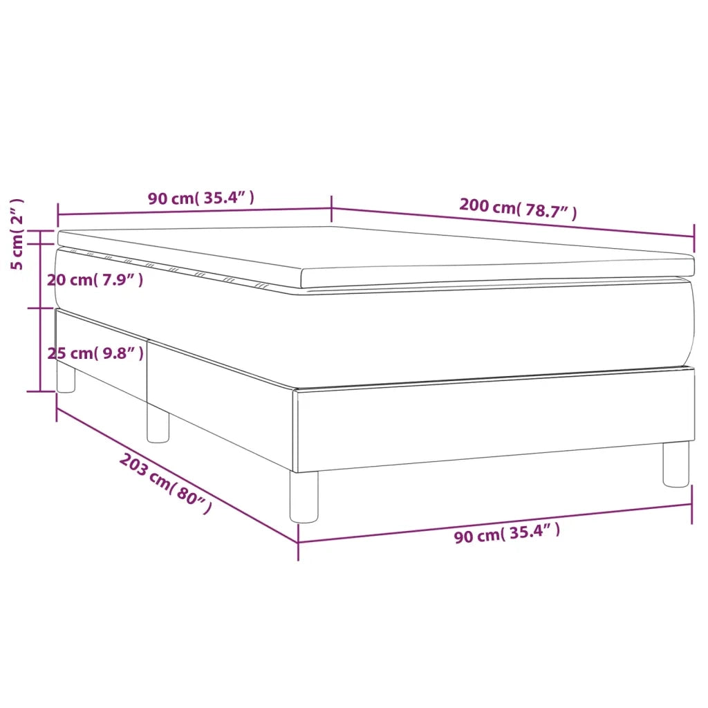 Letto singolo | Letto per adulti | Giroletto a Molle con Materasso Grgio 90x200 cm in Similpelle