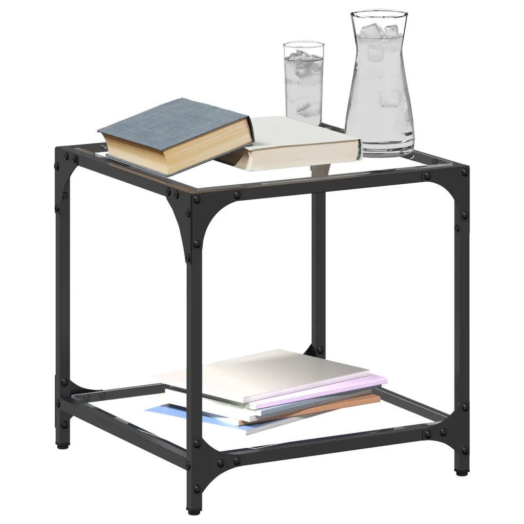 Tavolino Salotto con Piano Vetro Trasparente-Tavolino da soggiorno 40x40x40cm Acciaio 279123