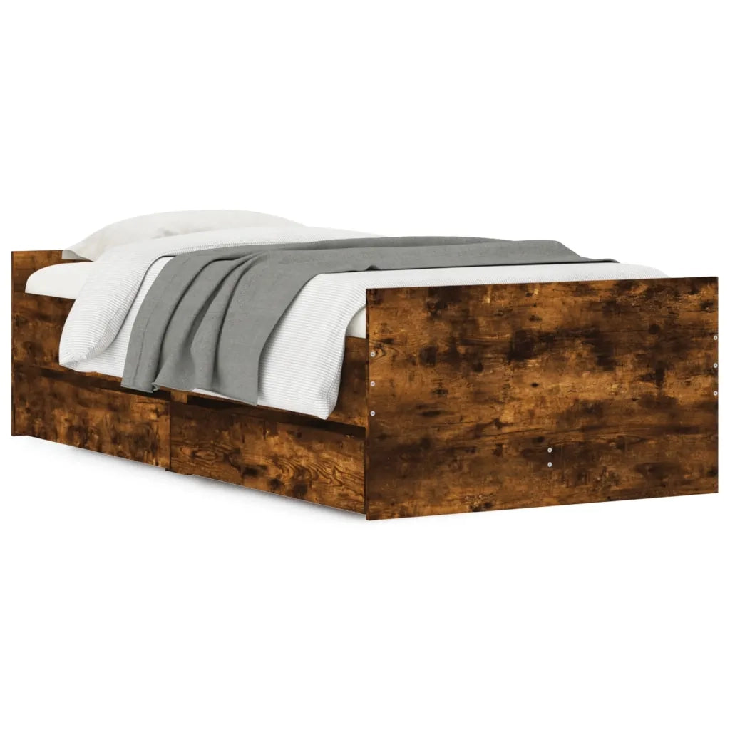 Letto singolo | Letto per adulti | Giroletto con Cassetti Rovere Fumo 100x200 cm