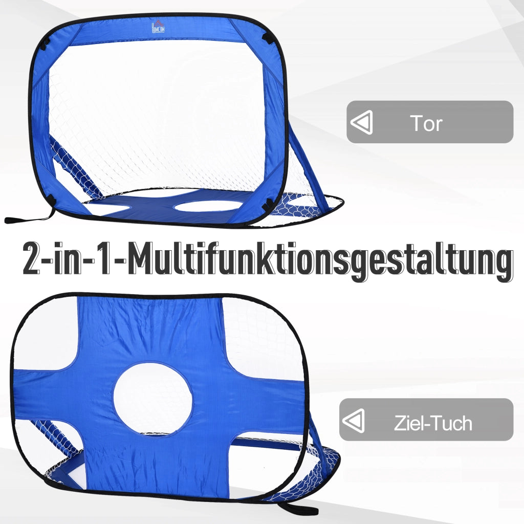 Porte da calcio a scomparsa, set da 2, mini porte portatili pieghevoli con borsa per il trasporto, blu, 123x80x80 cm, per giardino e attivit¨¤