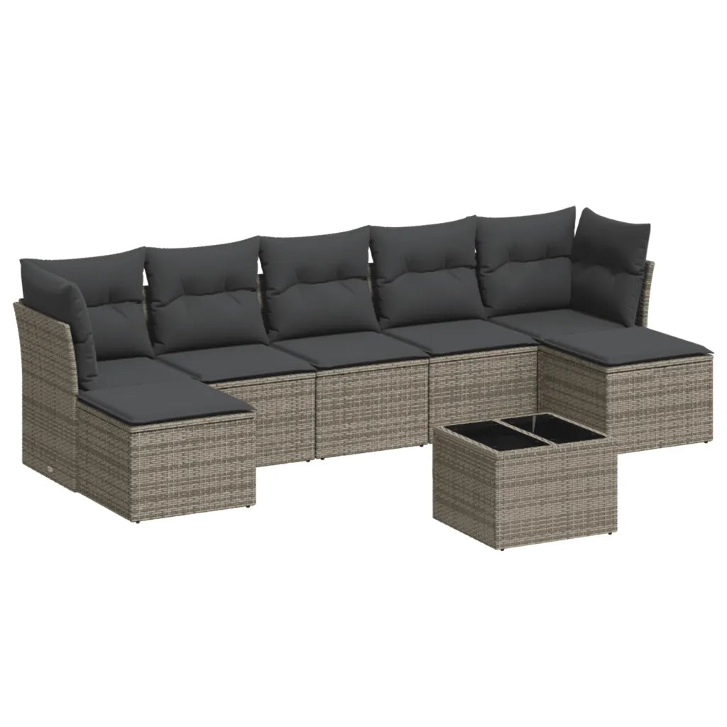 Set Divano da Giardino 8 pz con Cuscini Grigio in Polyrattan