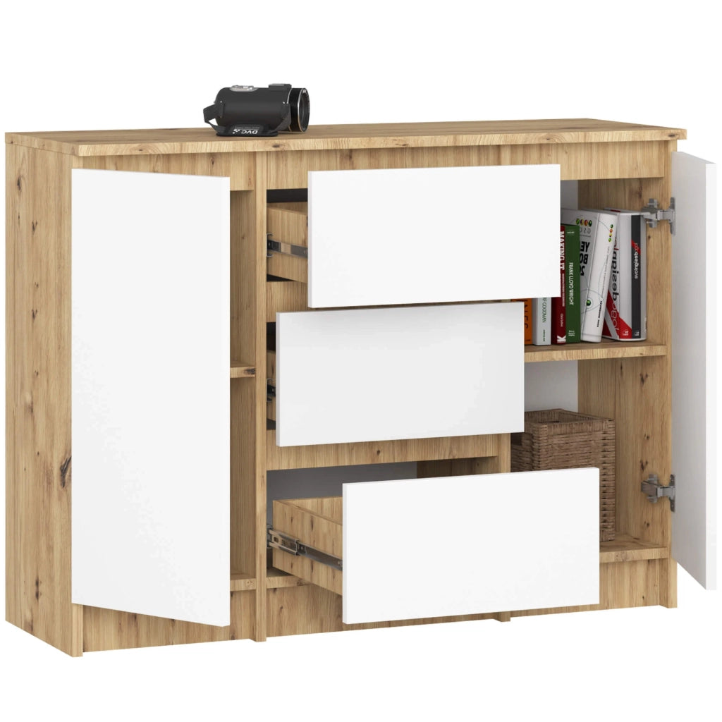 Cassettiera AKORD K100 Quercia Artigiana 101 cm 2 ante 3 cassetti inserto frontale Bianco 101x35x76 cm
