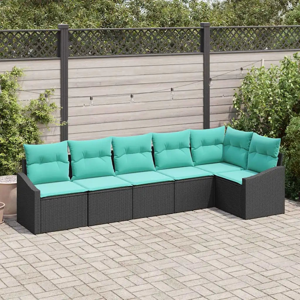 Set di divani con cuscino 6 pcs Nero polyrattan 3346746