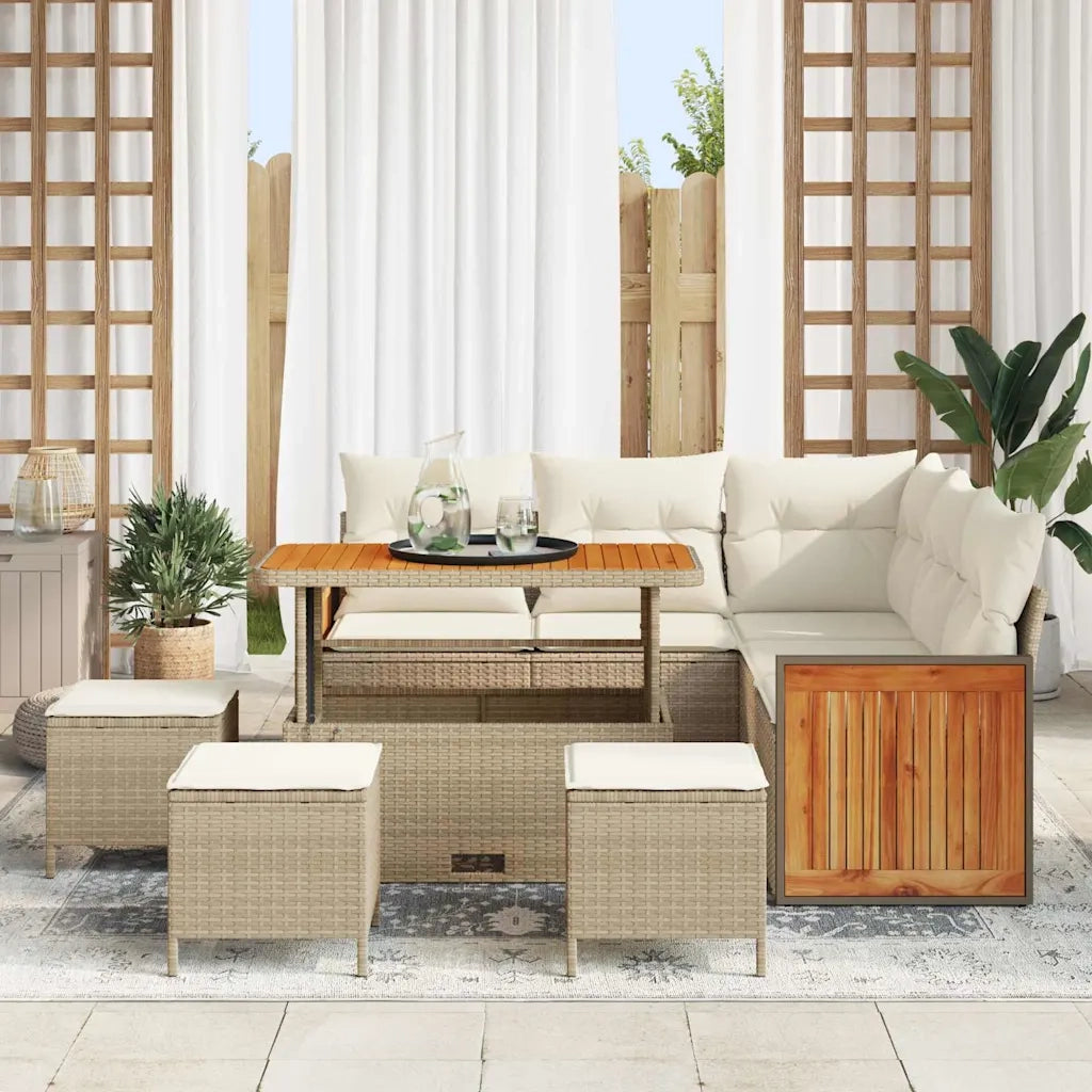 Set Divano da Giardino 9 pcs Beige e Crema polyrattan