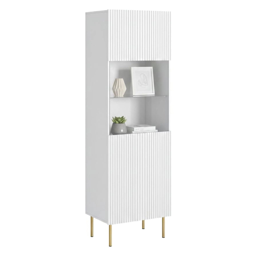 Vetrina Raccuja, Vetrinetta da soggiorno con anta e dettaglio in vetro, Rialzato da terra, 60x42 h183 cm, Bianco