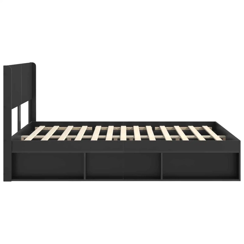 Struttura del letto con stoccaggio e testata-Giroletto con contenitore Nero 160 x 200 cm