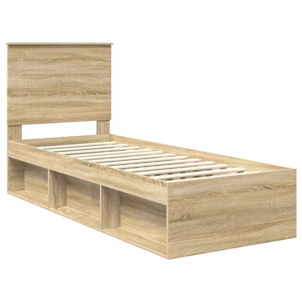 Letto singolo | Letto per adulti | Struttura del letto Rovere Sonoma 75 x 190 cm Pino massello