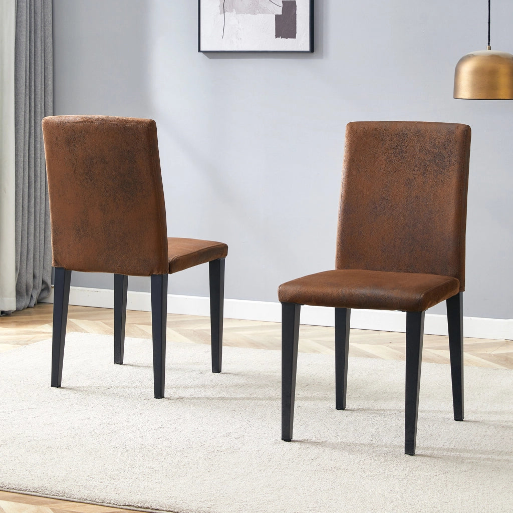 Set di 2 sedie da pranzo moderne in tessuto marrone e metallo nero, stile minimalista