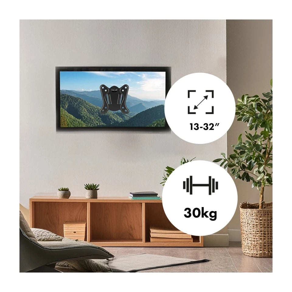 Supporto a parete per TV e monitor Maclean MC-416 da 13" a 32" 30kg inclinabile e girevole max. VESA 100x100 rivestimento in polvere nera supporto universale per LED OLED LCD