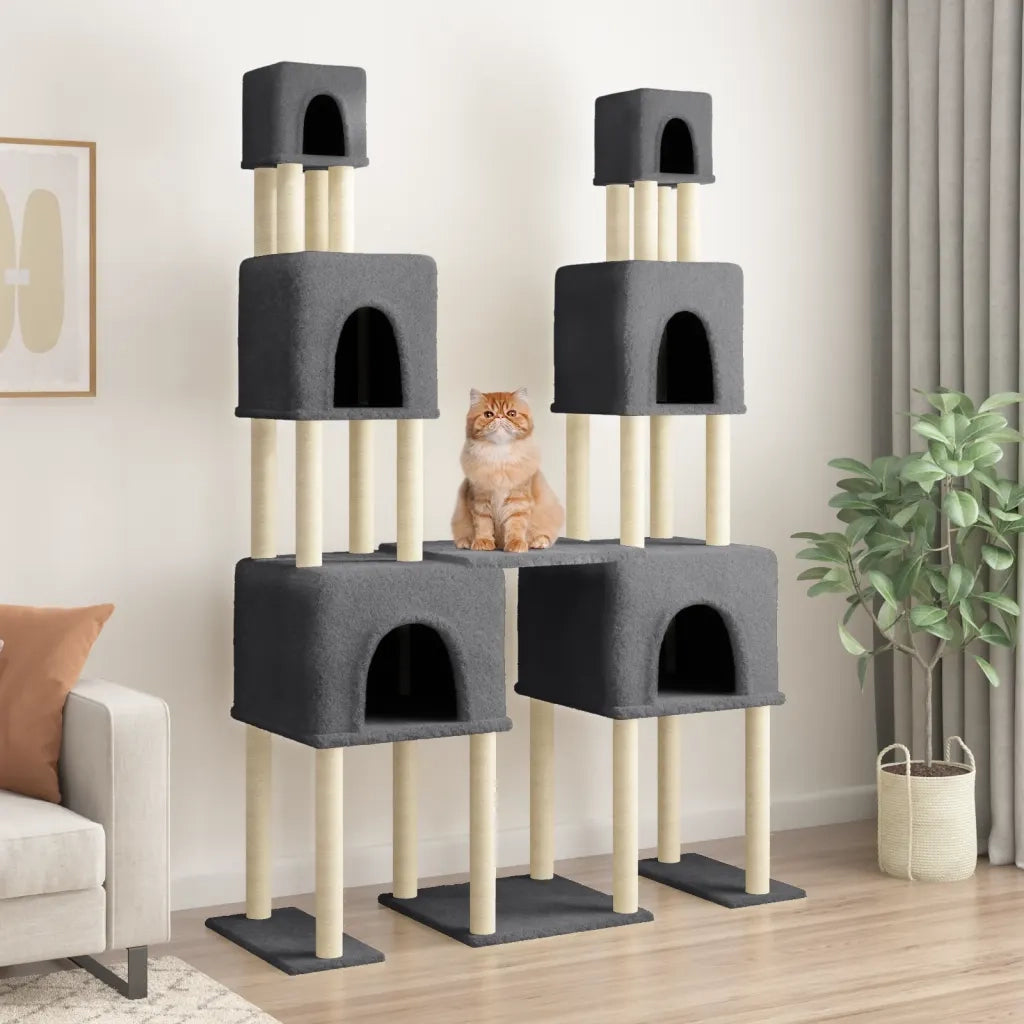 Albero per Gatti con Tiragraffi in Sisal Grigio Scuro 199 cm CFW6320211