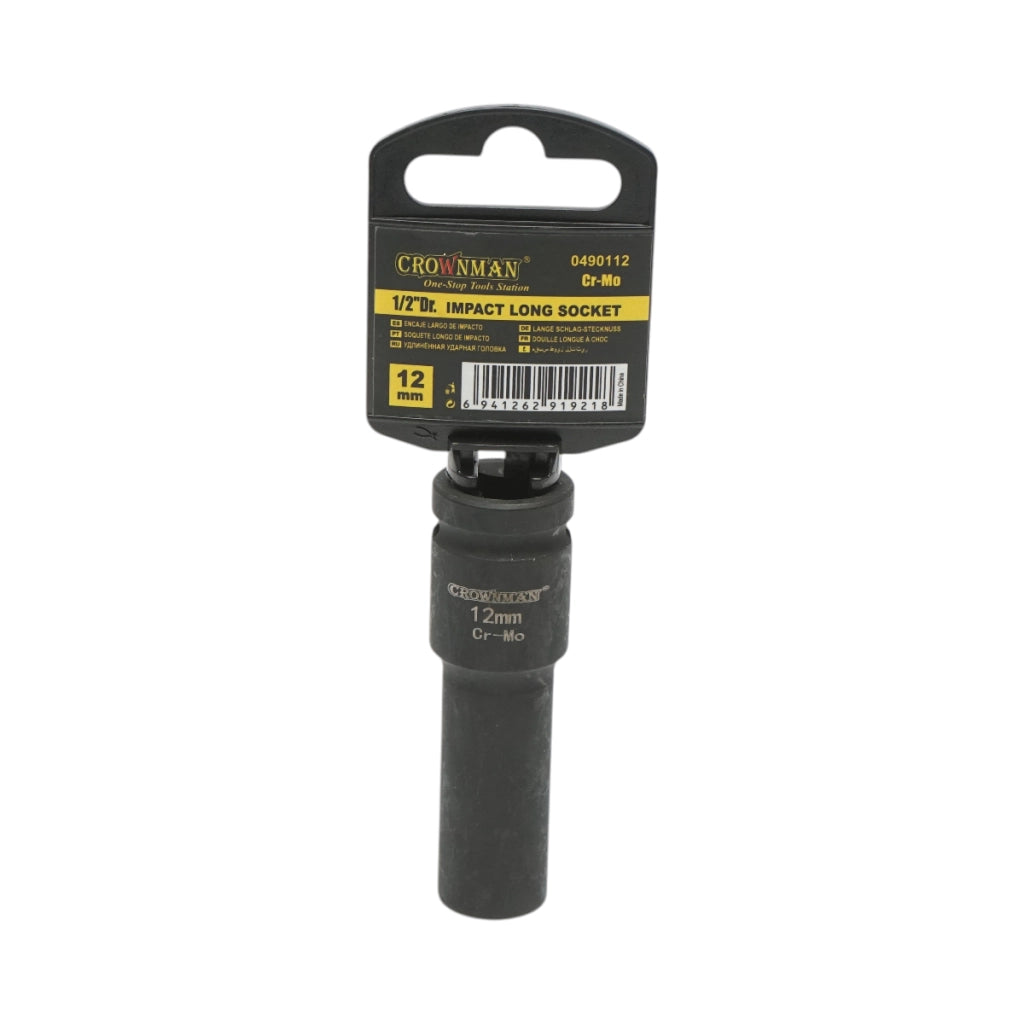 Chiave a bussola a impatto Crownman da 12 mm, quadrata in acciaio Cr-Mo da 1/2".