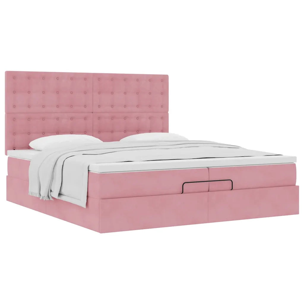 Struttura Letto Pouf con Materassi Rosa 200x200 cm Velluto 3313642