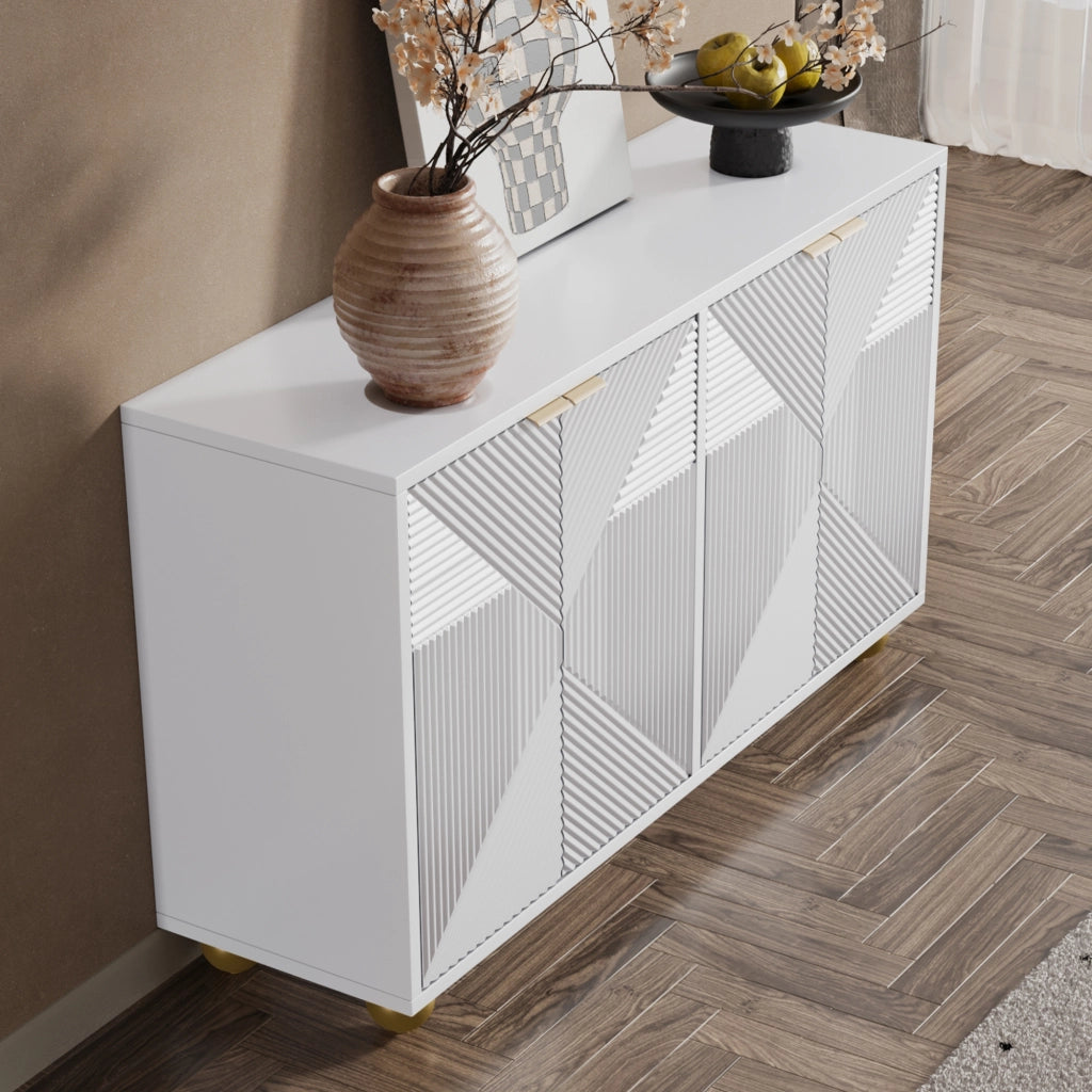 MADIA 120x35x71,5 cm 4 ante in MDF bianco con dettagli dorati