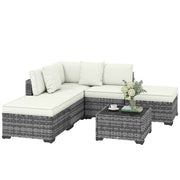 Set Giardino 6 Pezzi Rattan Acciaio ¨C Zephmum ¨C Divano Tavolino Cuscini Grigio