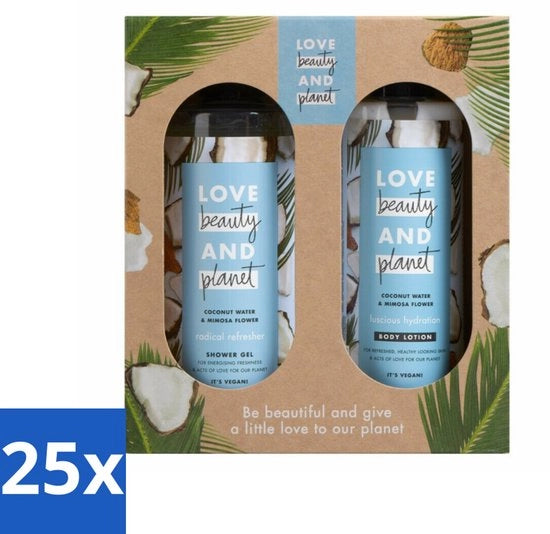 Doppio Set Regalo Detersivo e Balsamo Corpo - Acqua di Coco e Fiori di Mimosa - Confezione in Bulk - 25 pezzi