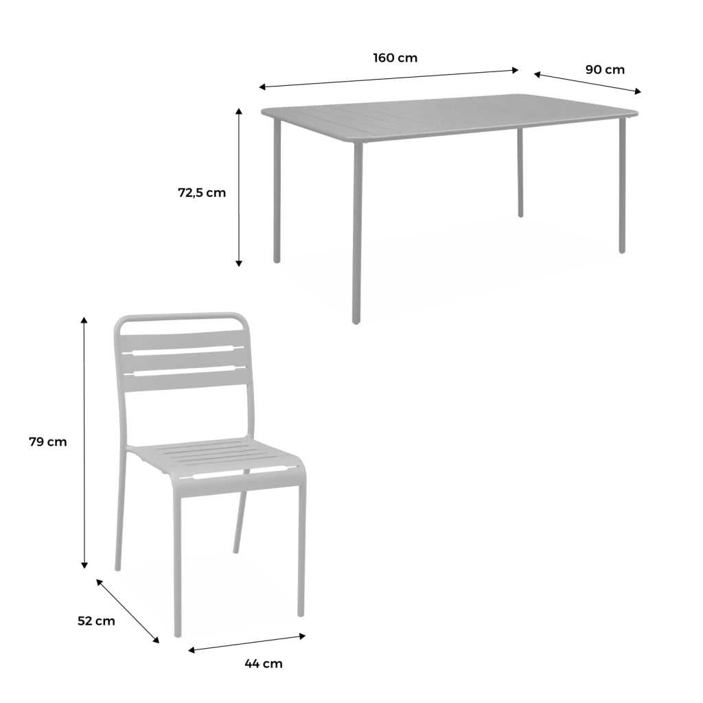 Set tavolo da giardino in acciaio con 6 sedie, 160cm, verde kaki