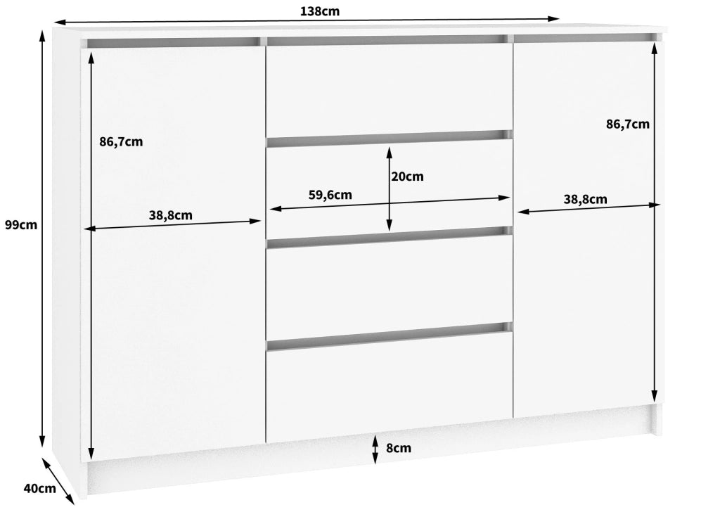 Cassettiera AKORD K140 Wengé 138 cm 2 ante 4 cassetti inserto frontale Sonoma Quercia 138x40x99 cm