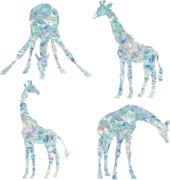 Sticker per finestra Giraffa - Riciclabile - Arcobaleno Prisma - Antisfondamento - Sensibilità vetro - Pannelli solari statici - Blocco uccelli - 16 pezzi 4 stili