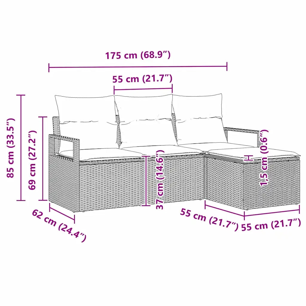 Set di divani 4 pcs Nero polyrattan 3346336