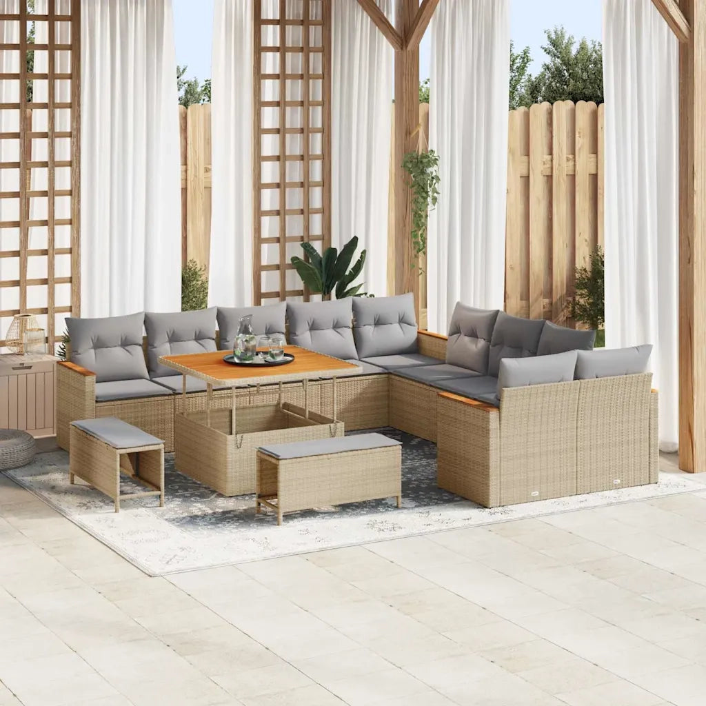 Set Divano da Giardino 13 pcs Beige polyrattan