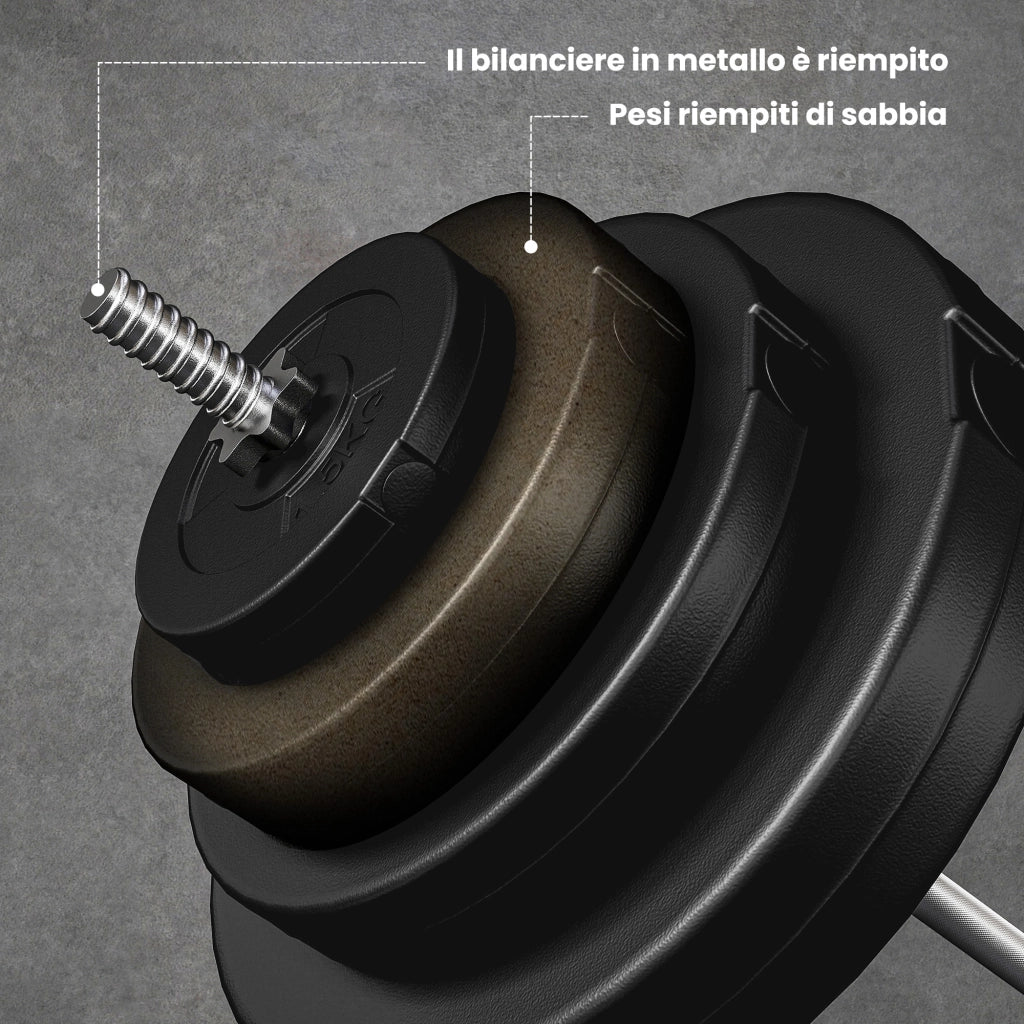 Set Bilanciere con Dischi 70kg ¨C Xylo ¨C 8 Pesi Acciaio Regolabile Antiscivolo 170x40.5cm Nero
