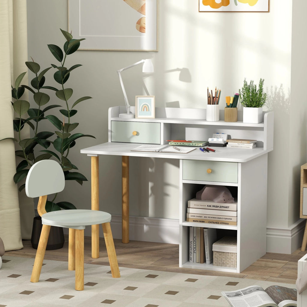 Scrivania per bambini con sedia ¨C zephmum ¨C verde chiaro e bianco 90x50x75