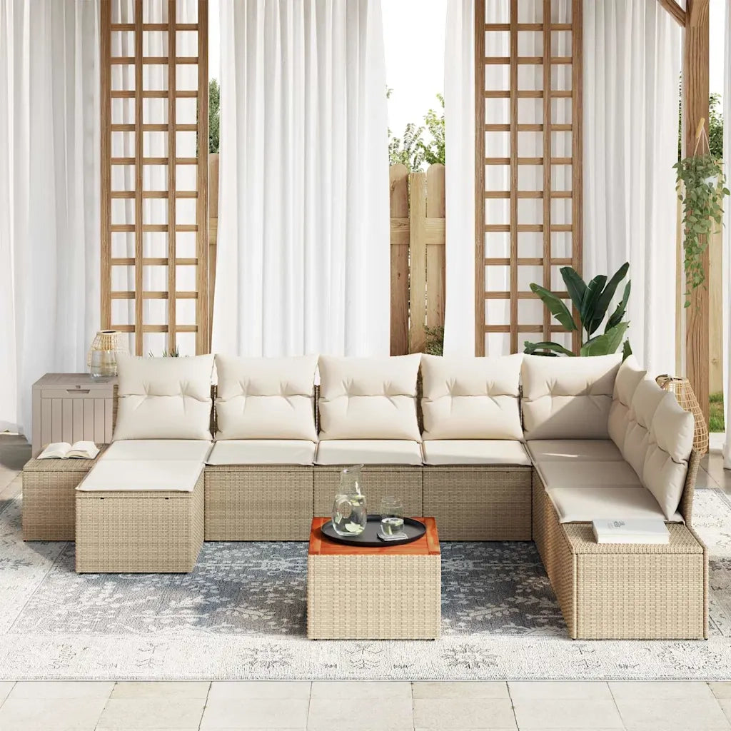 Set Divano da Giardino con cuscino 9 pcs Beige polyrattan