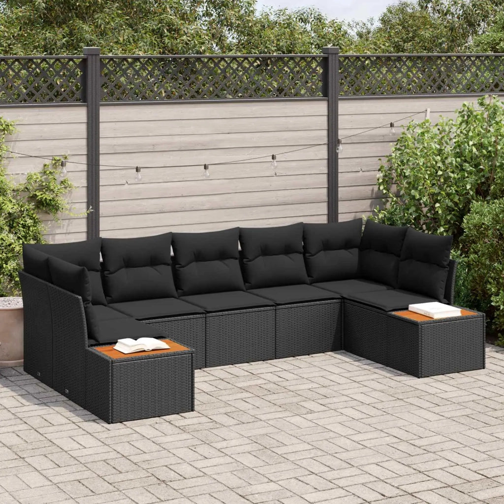 Set Divano da Giardino con cuscino 7 pcs Nero Polyrattan