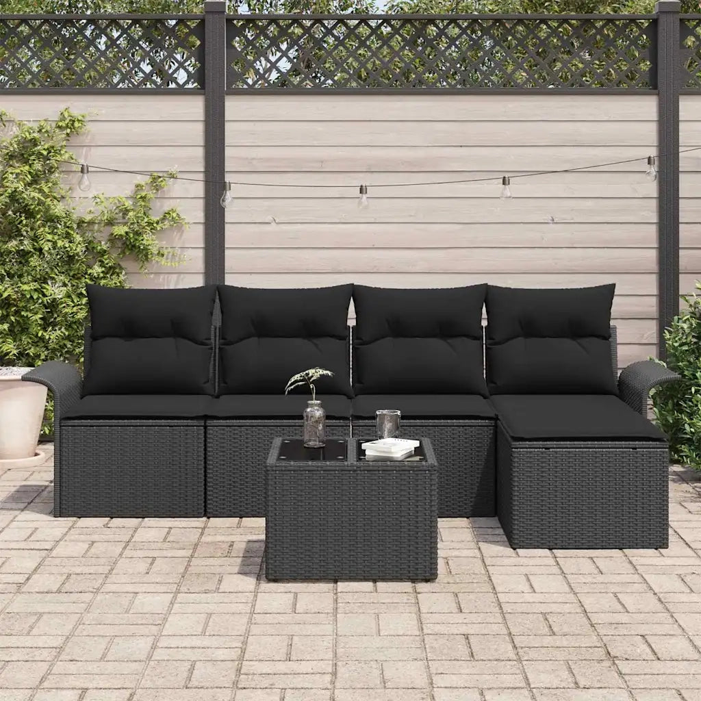 Divano da esterno con cuscino 6 pcs Nero polyrattan 3345333