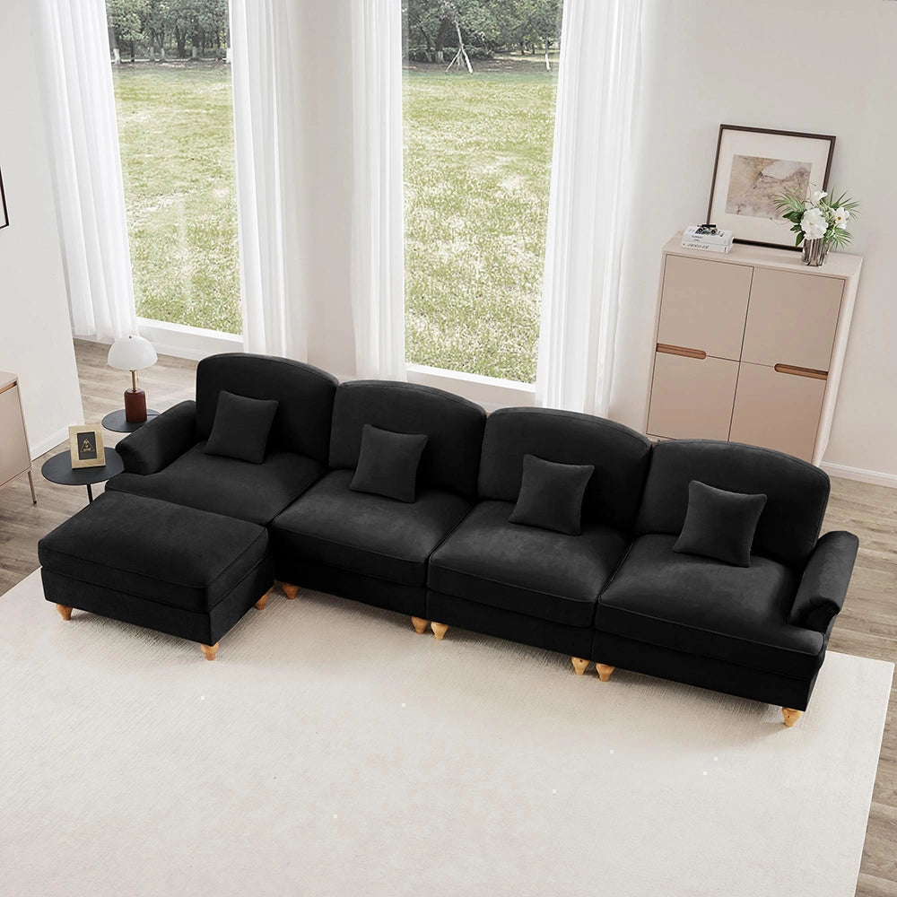 Divano modulare a L - Xylo - 4 posti, chenille, stile classico, nero