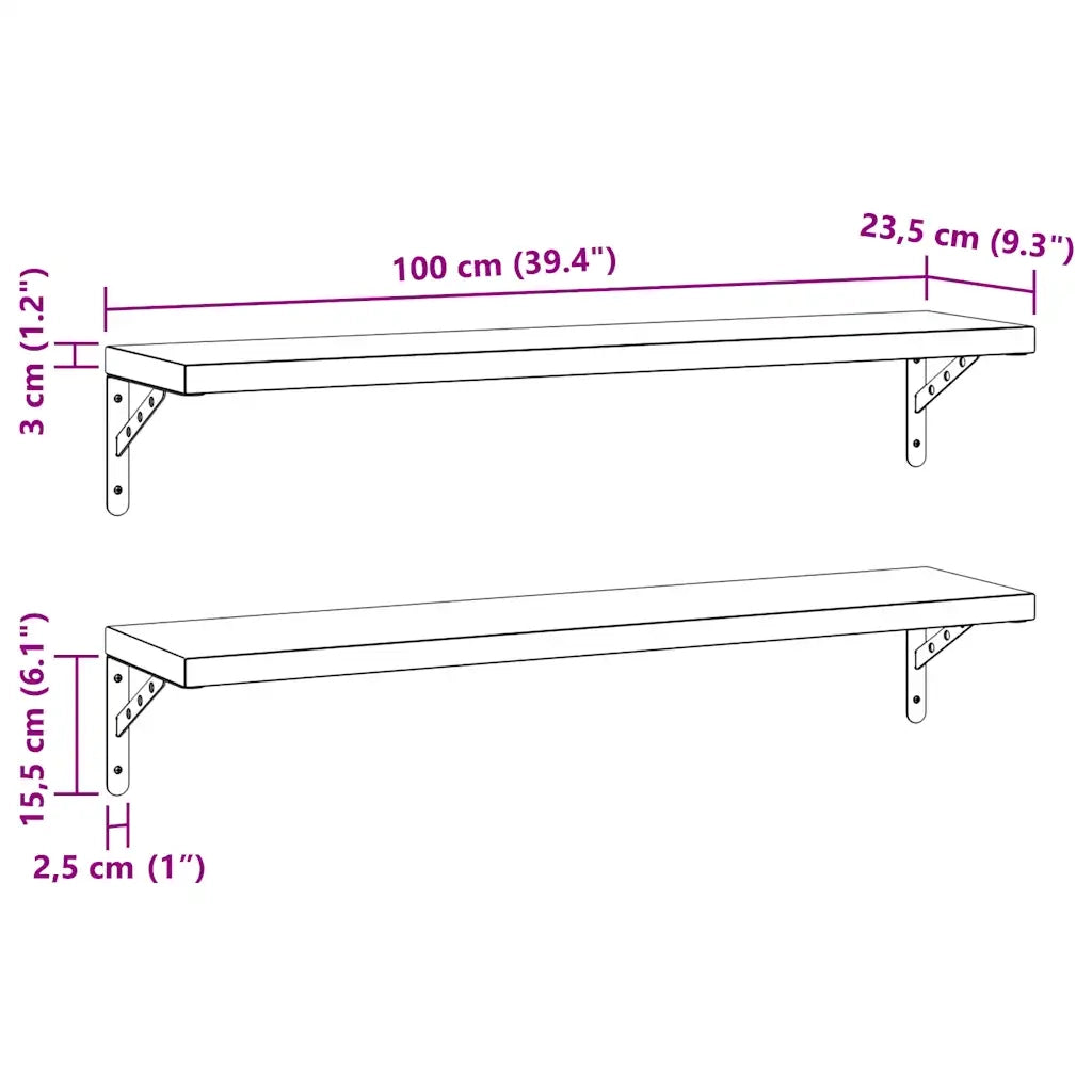 2 pz Mensole a Muro | Scaffale Parete | Ripiano a parete 100x23,5 cm Argento in Acciaio Inossidabile