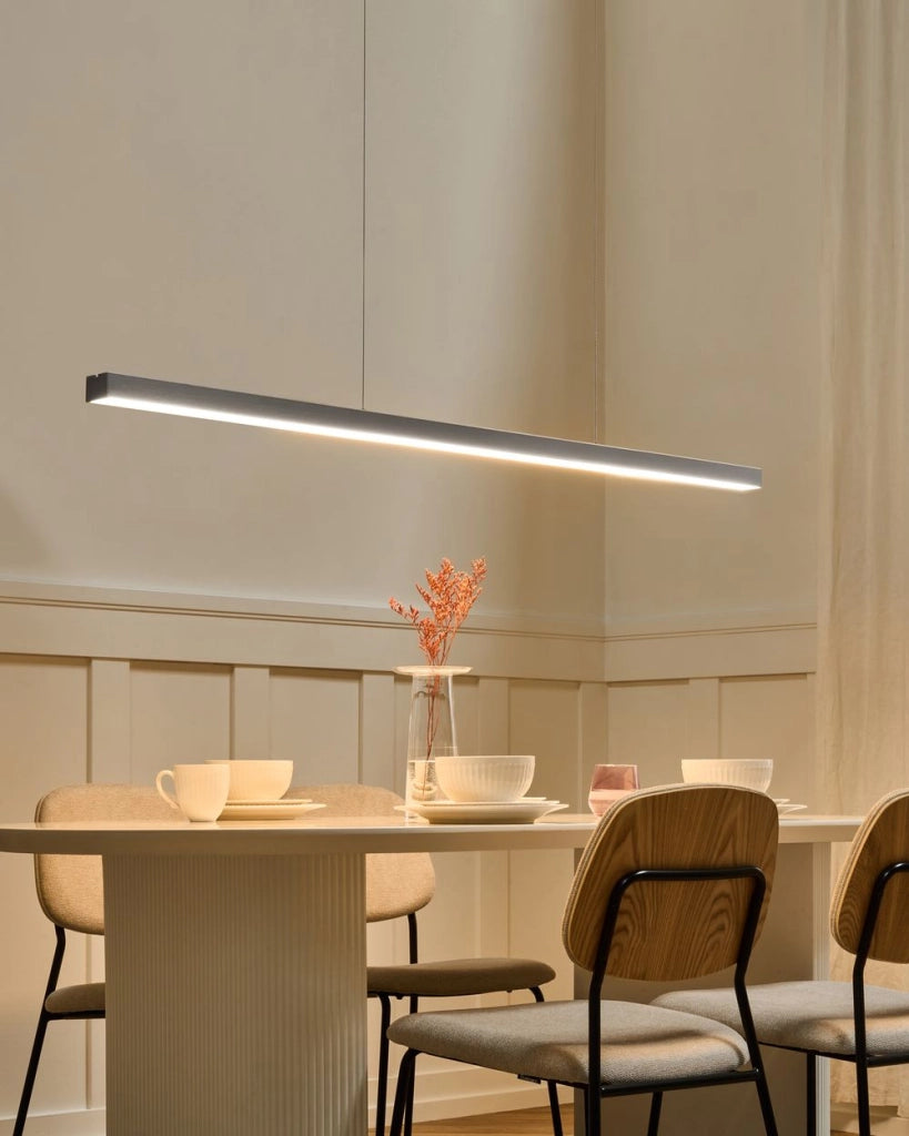 Lampada a sospensione lineare a LED in metallo argento 160 cm stile industriale forma minimalista
