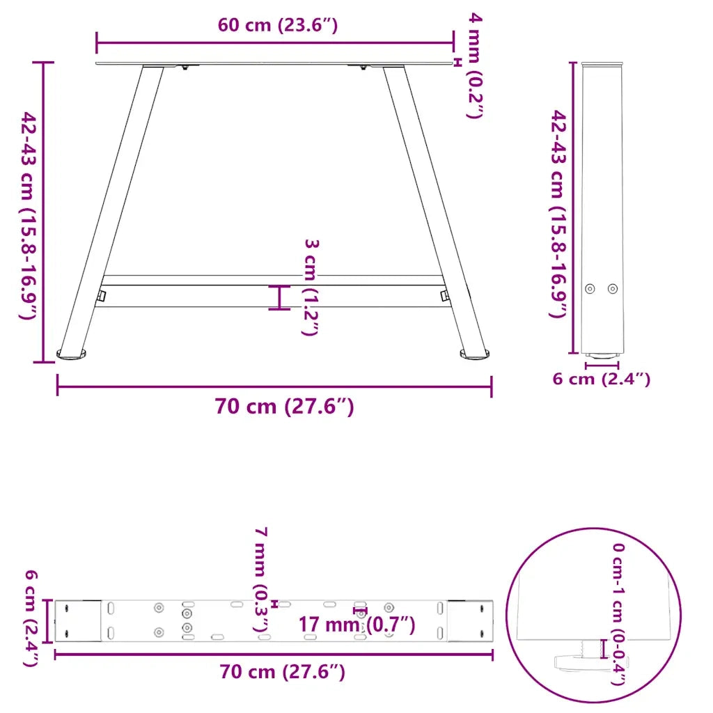Gambe per Tavolino da Caff¨¨ a Forma di A 2 pz | Piede del tavolo Nere 70x(42-43) cm Acciaio