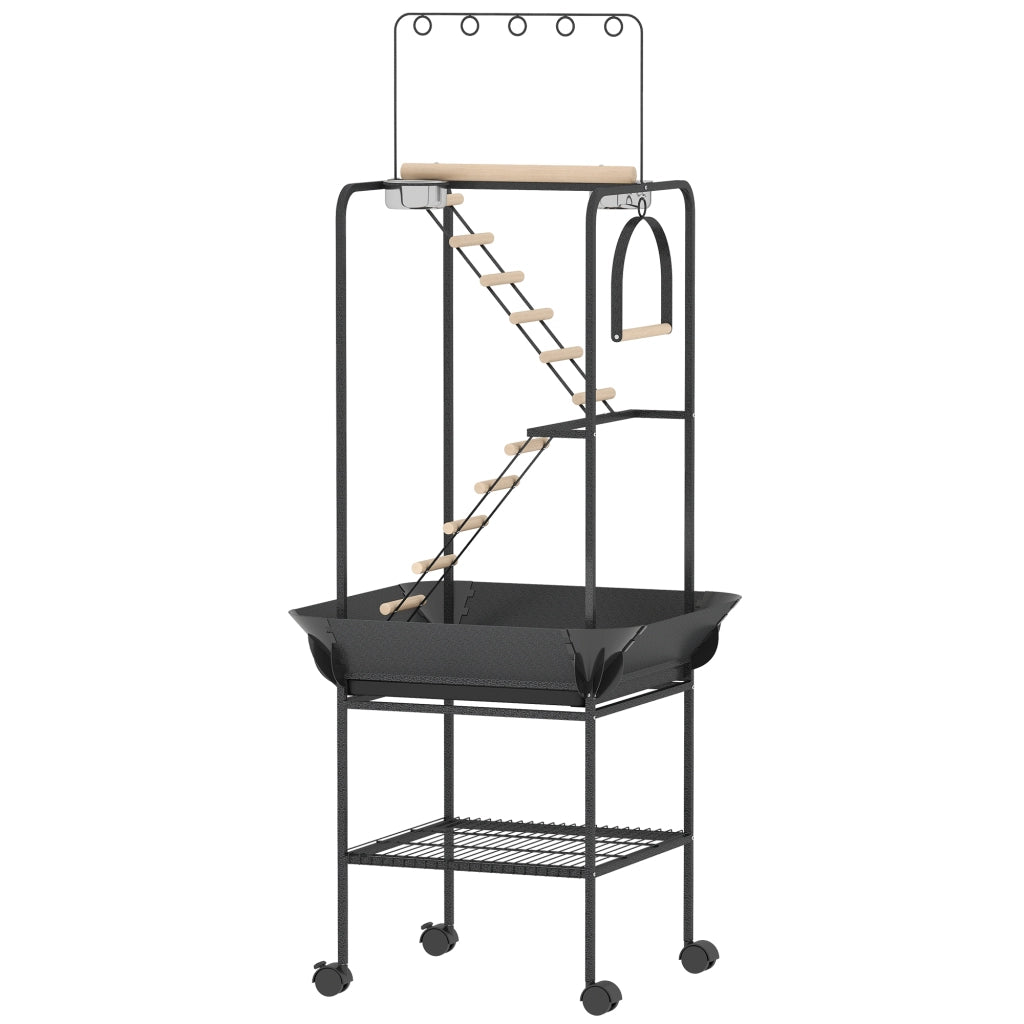 Parco Giochi per Uccelli con Ruote ¨C Xylo ¨C Scale Altalena Vassoio Mangiatoie Trespoli 63x63x163cm