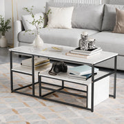 Tavolini da salotto set 2 pezzi 105x52x48,5 cm tavolino pieghevole sovrapponibile con contenitore effetto marmo metallo - nero