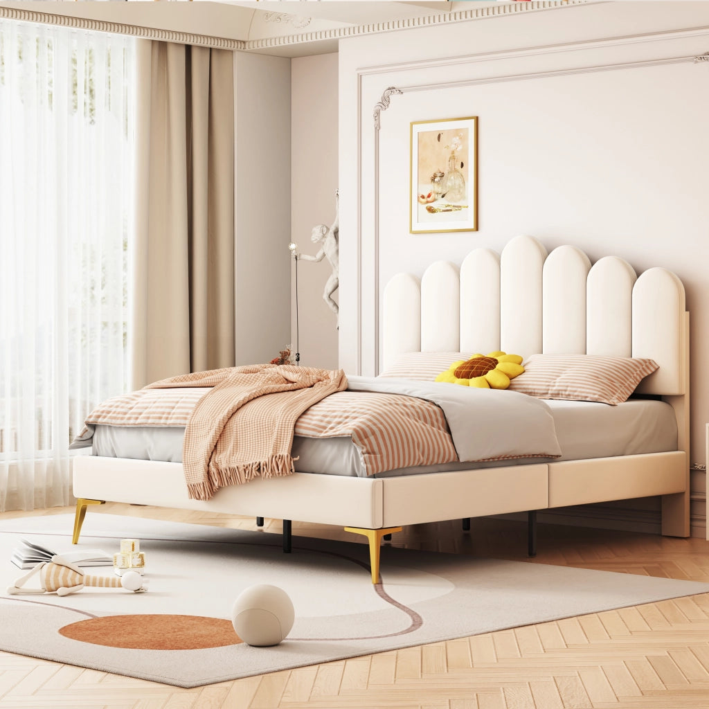 letto imbottito velluto beige 140 x 200 cm