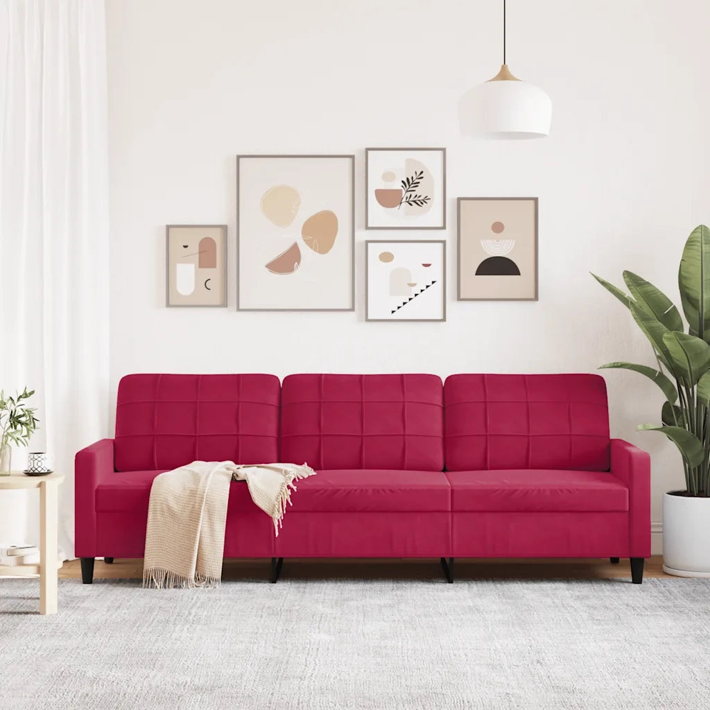 Divano a 3 Posti Rosso Vino 210 cm in Velluto 4007648