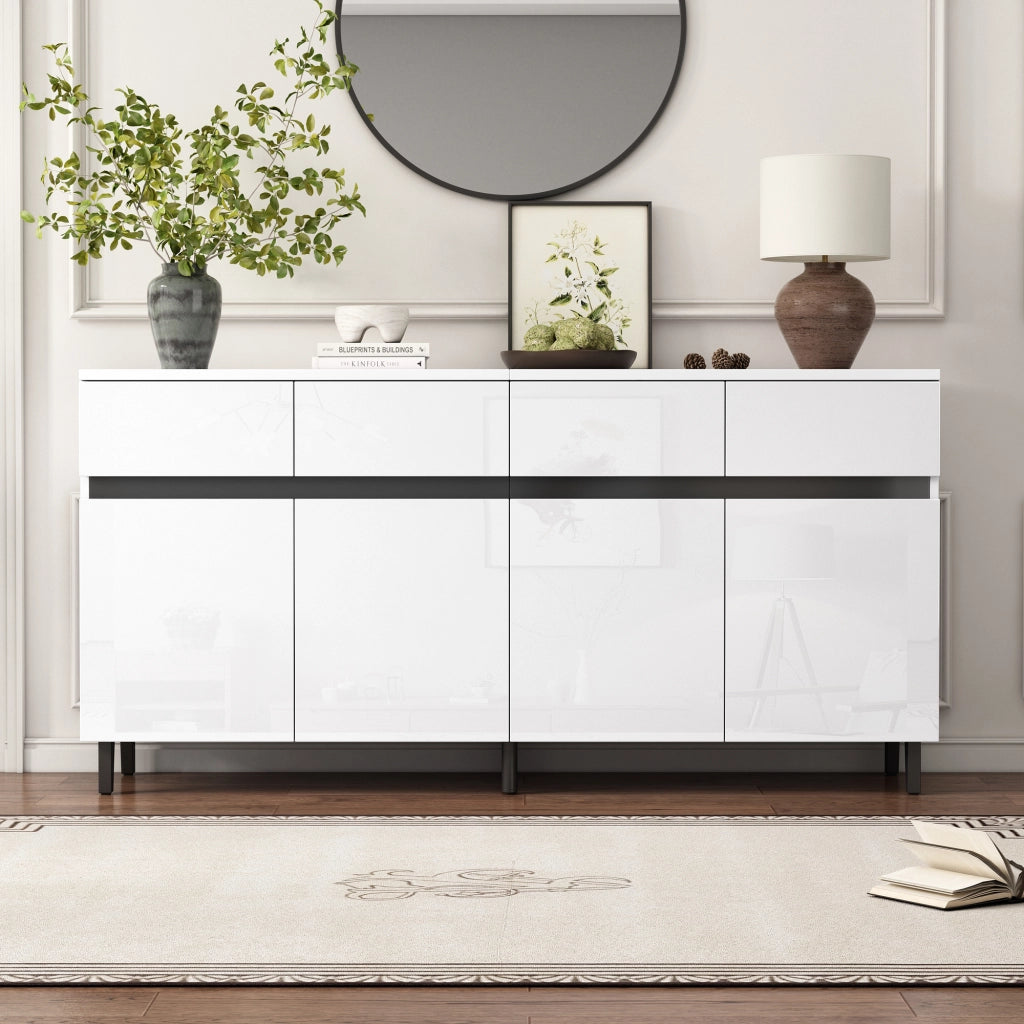 SIDEBOARD 160x40x68 cm Bianco con 4 cassetti e 2 ante frontali lucide