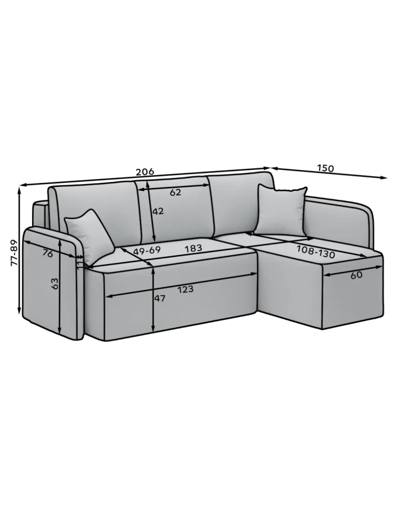 Divano ad angolo collezione HEDSON colore Grigio scuro